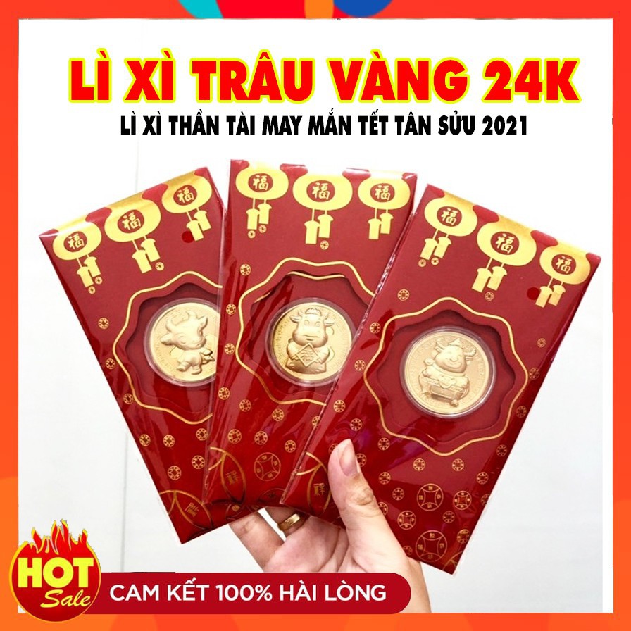 Lì Xì Trâu Vàng Mạ Vàng 24K May Mắn ❤️RẺ VÔ ĐỊCH❤️ Lì Xì Thần Tài Tết Tân Sửu 2021