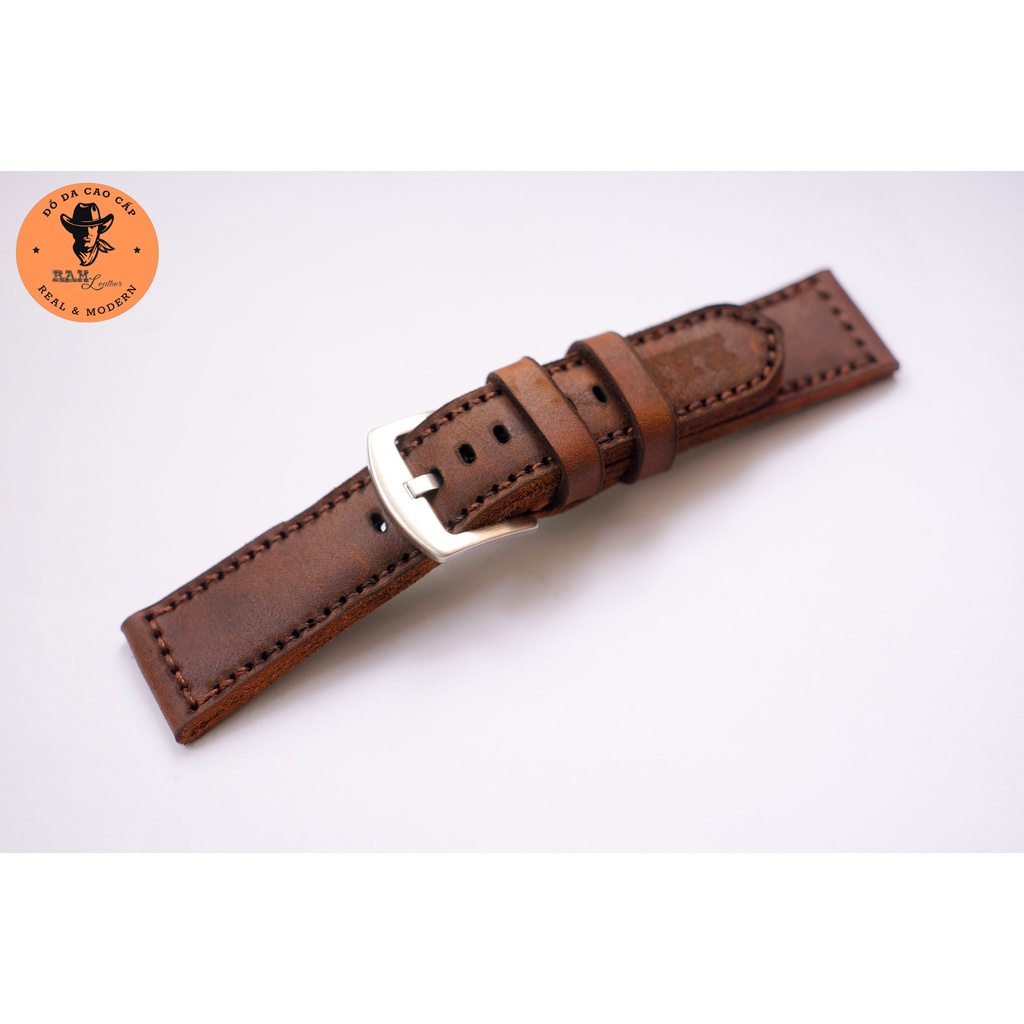 Dây đồng hồ da bò màu nâu đỏ - RAM Leather Classic 1981 bản dày Bền Đẹp