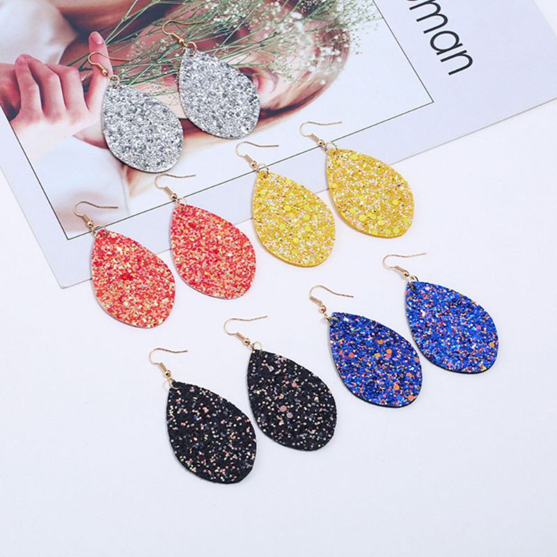 1 Đôi Bông Tai Da Đính Kim Sa Hình Hoa Thời Trang