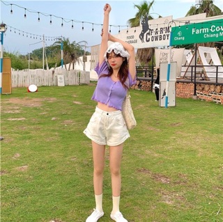 Áo len croptop viền ren cài cúc Ms2498
