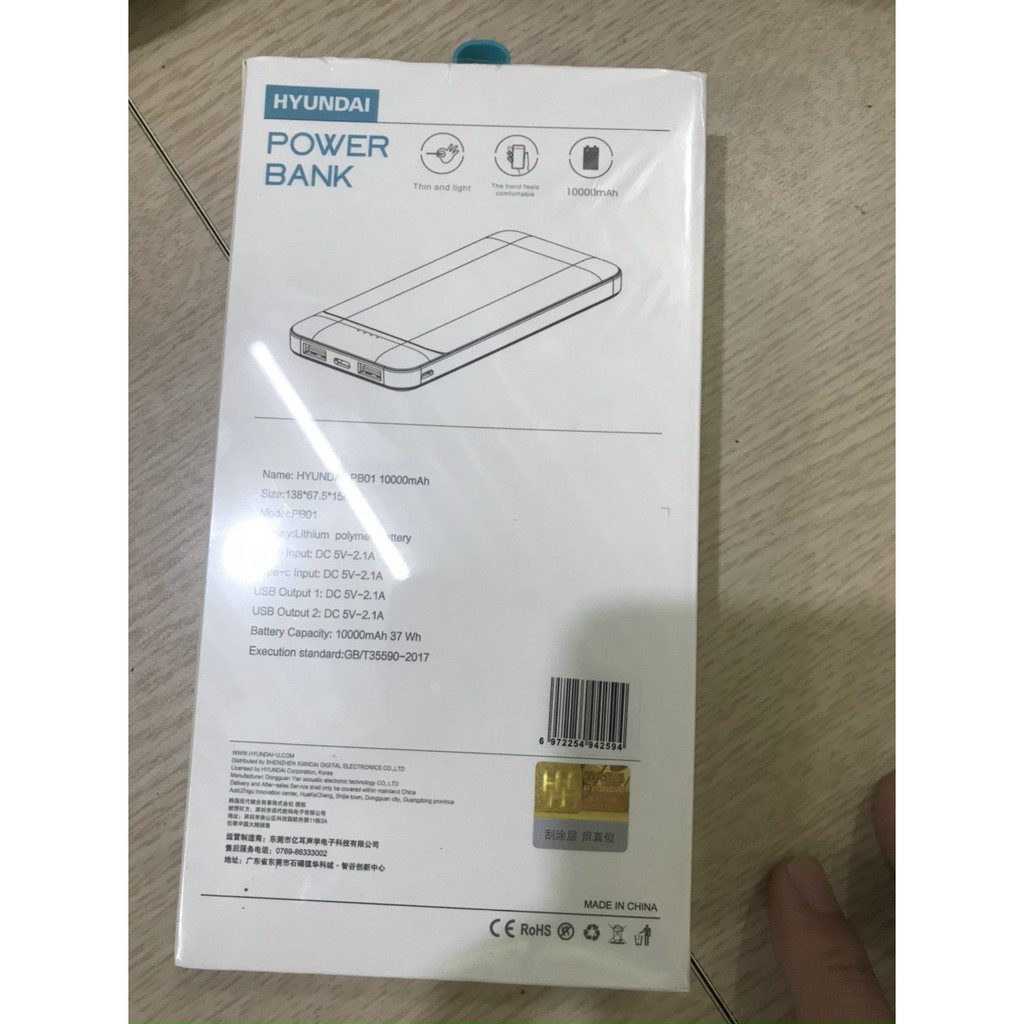 Sạc Dự Phòng HuynDai PB01- 10.000mAh