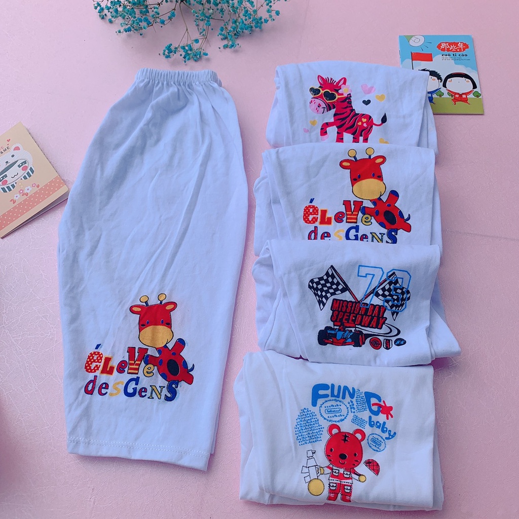 quần dài trắng cho bé trai bé gái từ 8-18kg, quần chục trẻ em chất đẹp in hình dễ thương cho bé