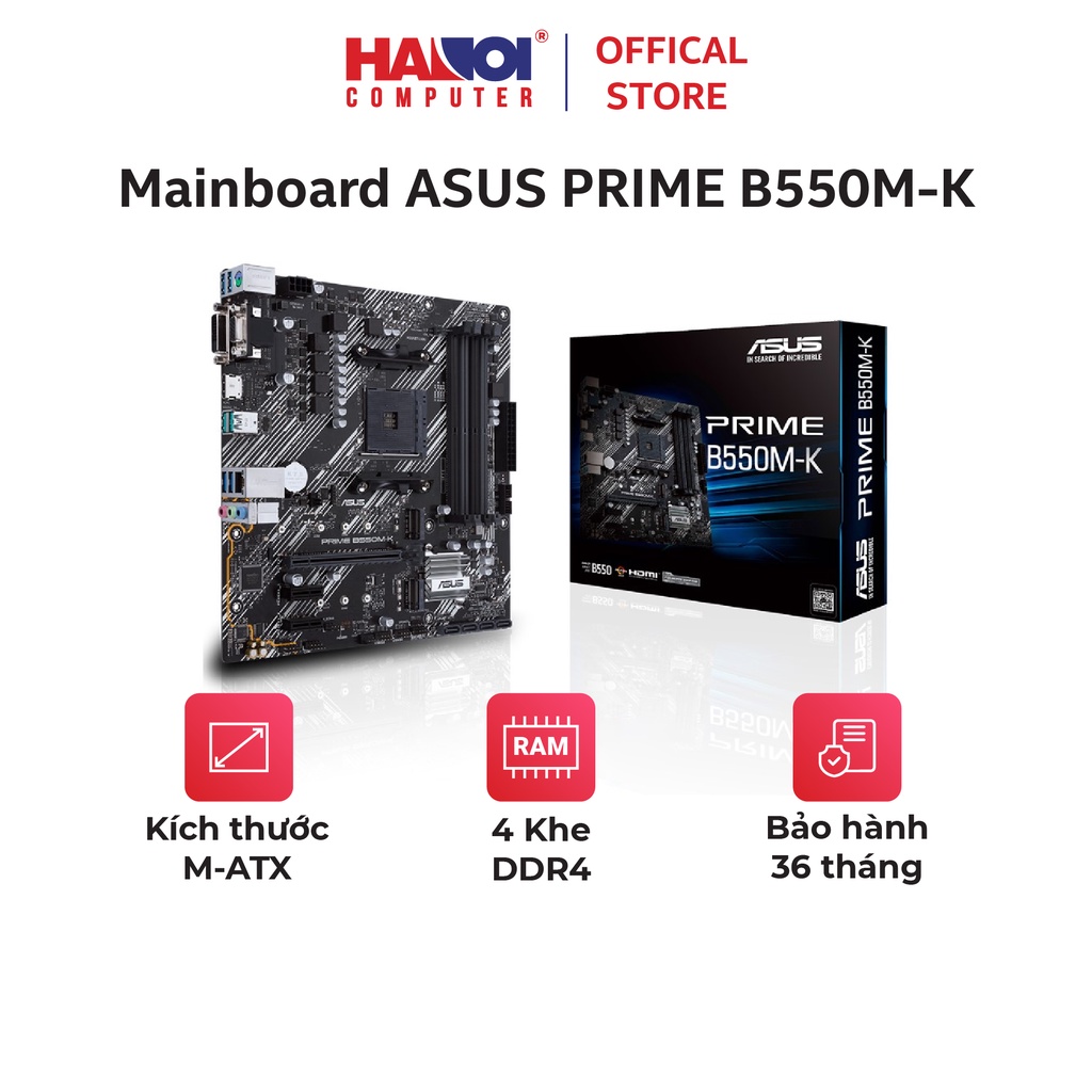 Mainboard ASUS PRIME B550M-K (AMD B550, Socket AM4,m- ATX, 4 khe RAM DRR4)