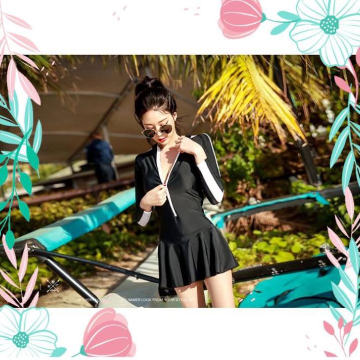 Bikini Áo Tắm Biển 1 Mảnh Thời Trang Hàn Quốc Tay Dài Phối Màu 👙
