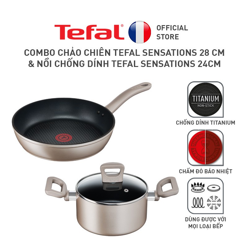 Combo Chảo chiên Tefal Sensations 28 cm &amp; Nồi chống dính 24cm