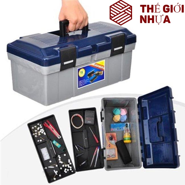 Hộp Đựng Dụng Cụ, Đồ Nghề Lớn Nhựa Hiệp Thành Hai Khay Nhỏ, Cứng Cáp, Bền Lâu