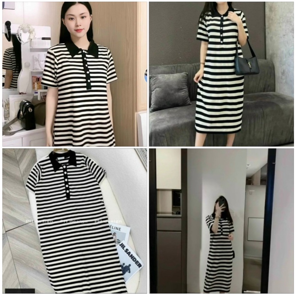 Đầm Bầu Váy Bầu Kẻ Ngang Cổ Sơ Mi Thời Trang Công Sở Xinh Xắn M432 Mom and Baby