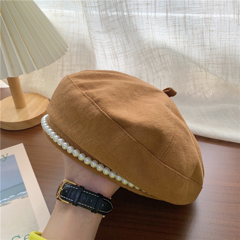 Mũ Beret Đính Ngọc Trai Phong Cách Anh Quốc Cổ Điển Thời Trang Xuân Thu Cho Nữ
