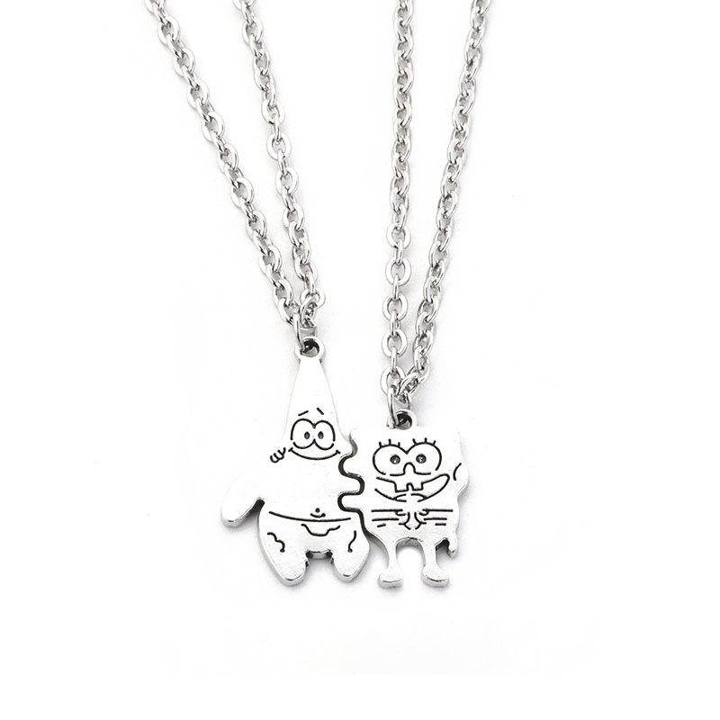 Bộ 2 sợi dây chuyền dạng xích kim loại gắn hình Spongebob đơn giản cổ điển cho cặp đôi