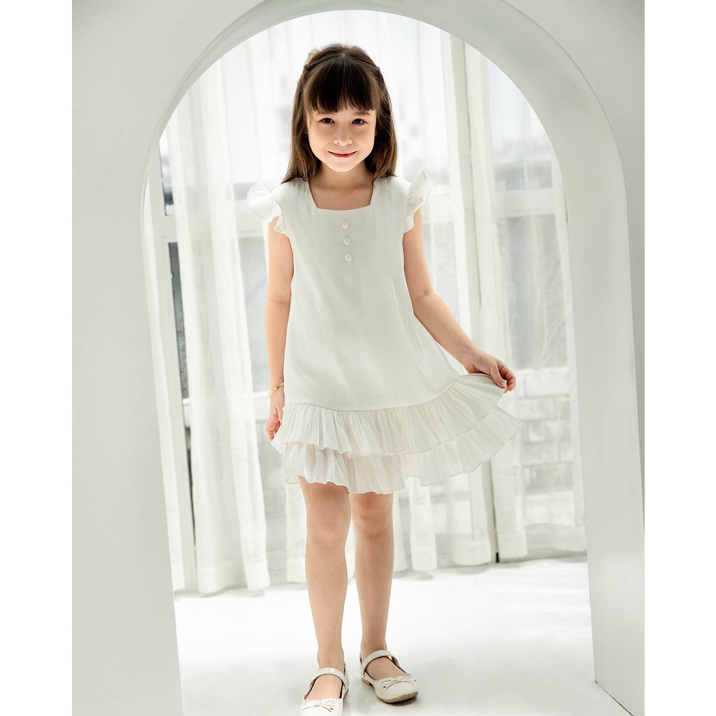 Váy Bé Gái BYZU Chất Vải Cotton Lụa, Thiết Kế Cổ Vuông Tay Cánh Tiên VSN2006