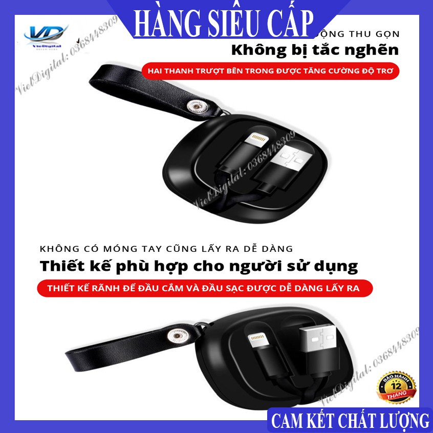 Cáp sạc Lightning IPHONE đa năng kéo dài dạng dây rút kéo 2 đầu,