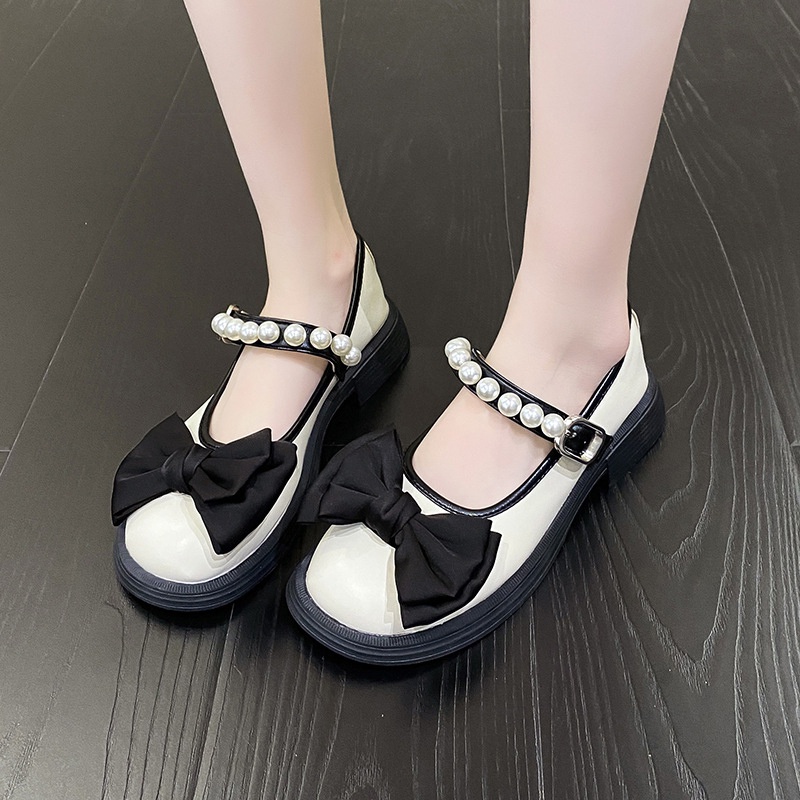 Giày Búp Bê Da Đính Nơ Thời Trang Cho Nữ