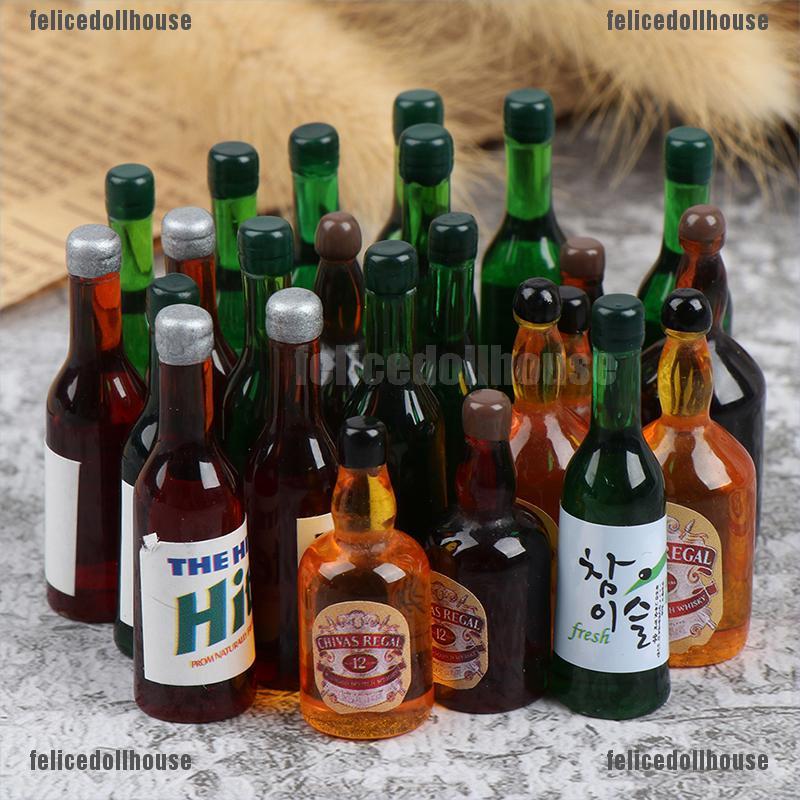 Bộ 8 Chai Rượu Mini Tỉ Lệ 1: 12 Dùng Để Trang Trí Nhà Búp Bê