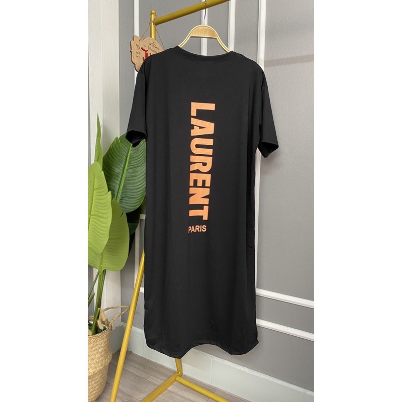 Váy thun cotton dáng dài ngắn tay Đầm suông co dãn in họa tiết lauren
