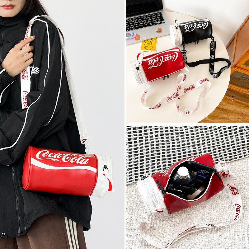 Túi Xách Đeo Chéo Hình Trụ In Chữ Coca Cola Phong Cách Hàn Quốc Mới Cho Nữ