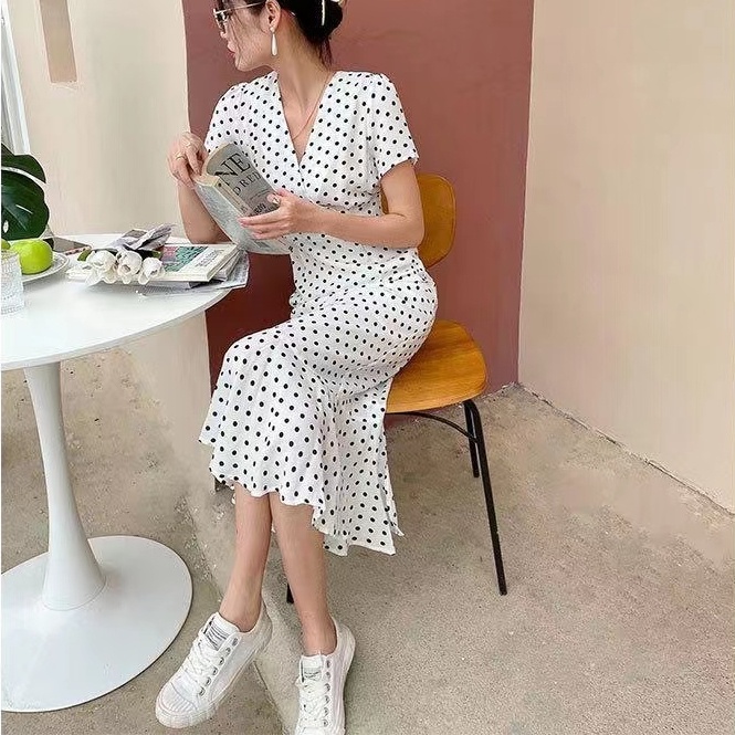 Đầm Nữ Cổ Chữ V Phong Cách Retro Thời Trang Hàn Quốc
