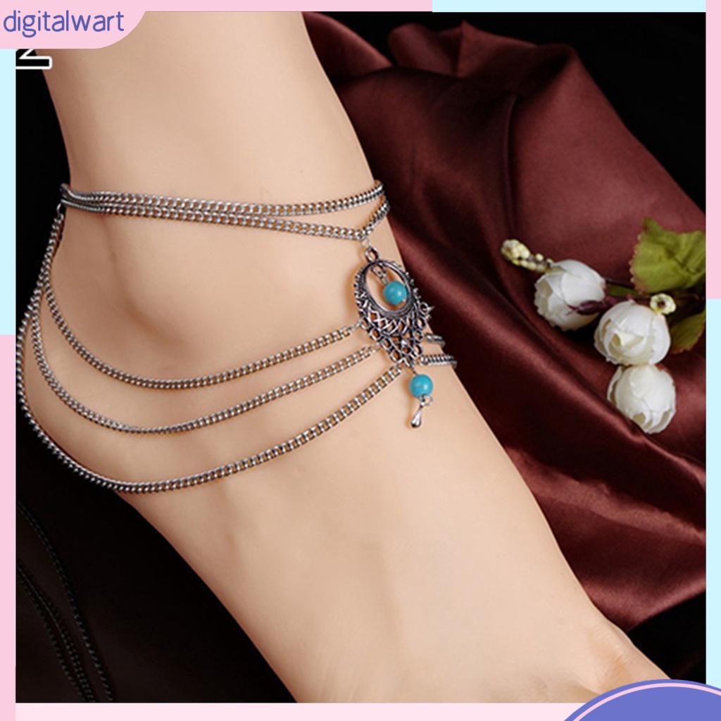 Lắc chân đính hạt ngọc lam độc đáo