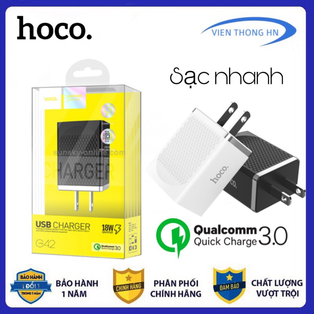 Củ sạc nhanh quick charge 3.0 18w hoco c42 - cốc sạc nhanh 3a 18w chống cháy nổ hoco c42 - vienthonghn