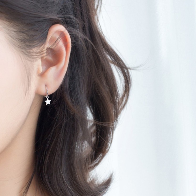 Khuyên Tai Tròn Móc Treo Bạc 925 Hình Ngôi Sao Cho Nữ - B2363 - Bảo Ngọc Jewelry