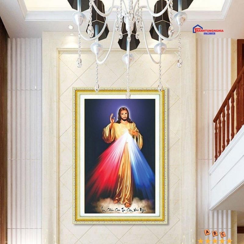 Tranh đính đá, tranh thêu chữ thập chúa giêsu lòng chúa thương xót