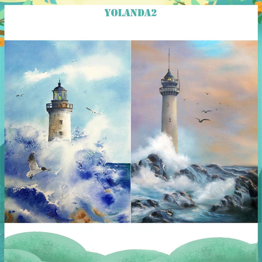 Tranh đính đá toàn bộ hình ngọn hải đăng và sóng