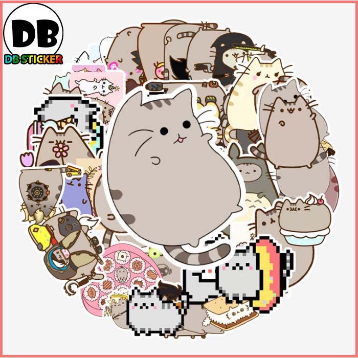 [Set 50 Cái] Bộ Sticker hình mèo Pusheen dễ thương dán trang trí laptop, mũ bảo hiểm, vali, xe ga, ván trượt - DB.052