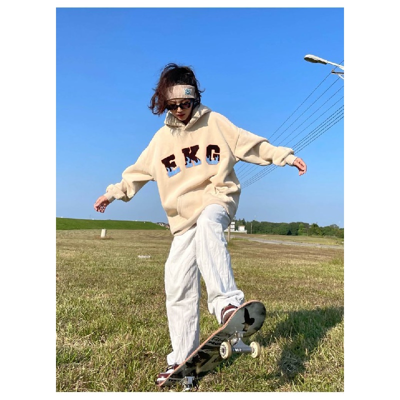 Áo hoodie lót nhung dày dặn dáng rộng in chữ thời trang thu đông dành cho nam và nữ | BigBuy360 - bigbuy360.vn