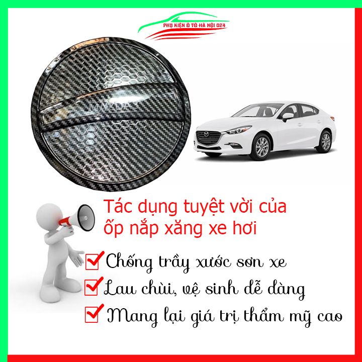 Ốp nắp xăng Mazda 3 2015 2016 2017 2018 2019 vân cacbon bảo vệ chống trầy trang trí ô tô