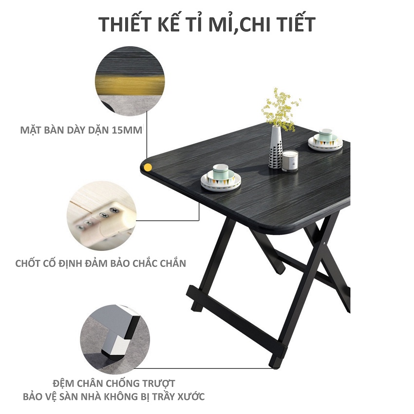 Bàn Ăn Gấp Gọn,Bàn Cafe 2 Mảnh Khung Sắt Chắc Chắn,Gấp Gọn Tiện Lợi,Mặt Bàn Hình Vuông KT 80*80*74cm