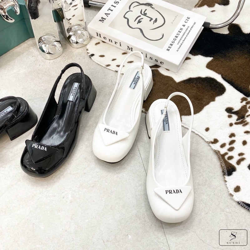 Sandal cao gót pra da gót thấp fullbox