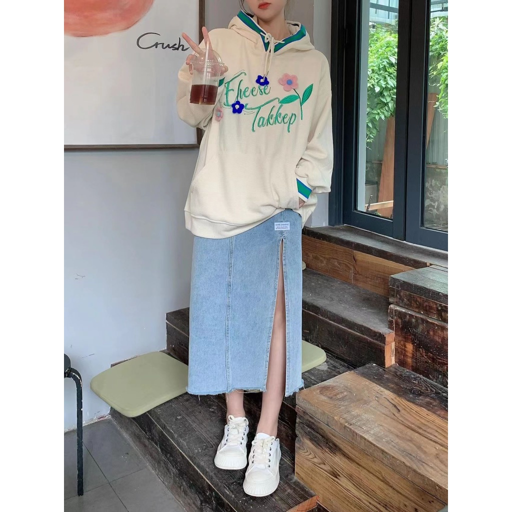 Áo hoodie dáng rộng thêu họa tiết thời trang phong cách cá tính