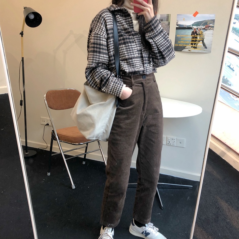 Áo sơ mi dài tay kẻ sọc dáng rộng phong cách Hàn Quốc thời trang