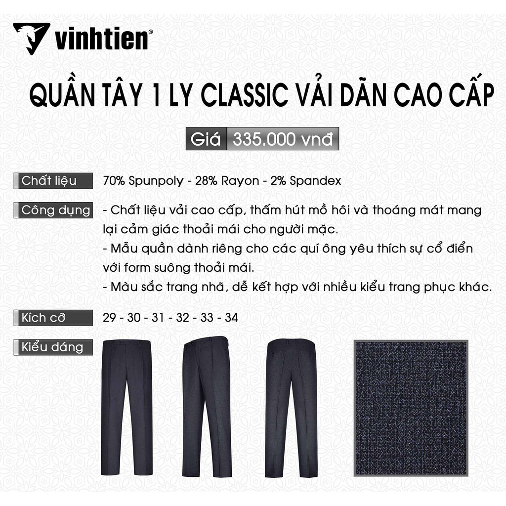 Quần Tây Nam 1 Ly Dáng Suông Vĩnh Tiến Cao Cấp | BigBuy360 - bigbuy360.vn