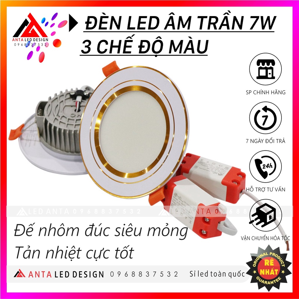 Đèn led âm trần 7w 3 chế độ