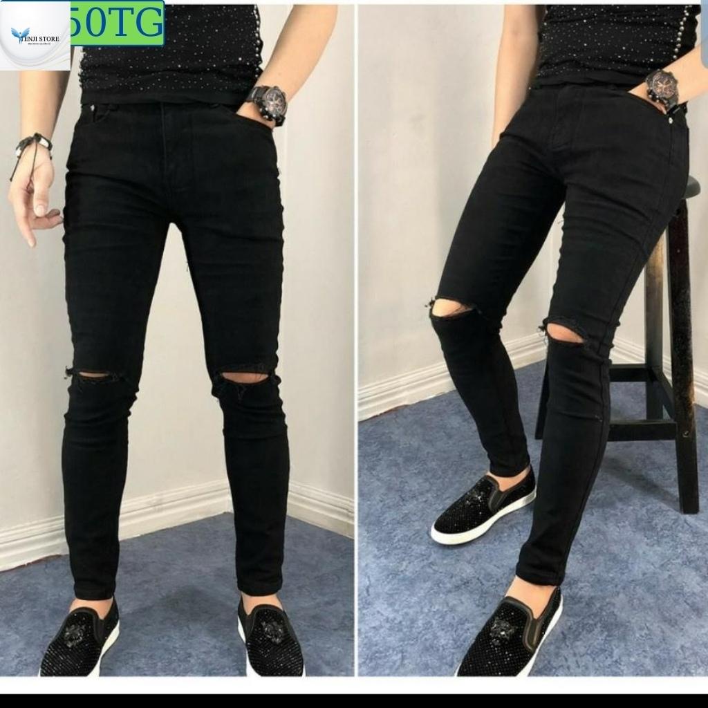 ✑❒☏Quần jean nam màu đen rách gối chất bò cao cấp co dãn 4 chiều cực đẹp rin QDJ5050 Nhiều mẫu mới