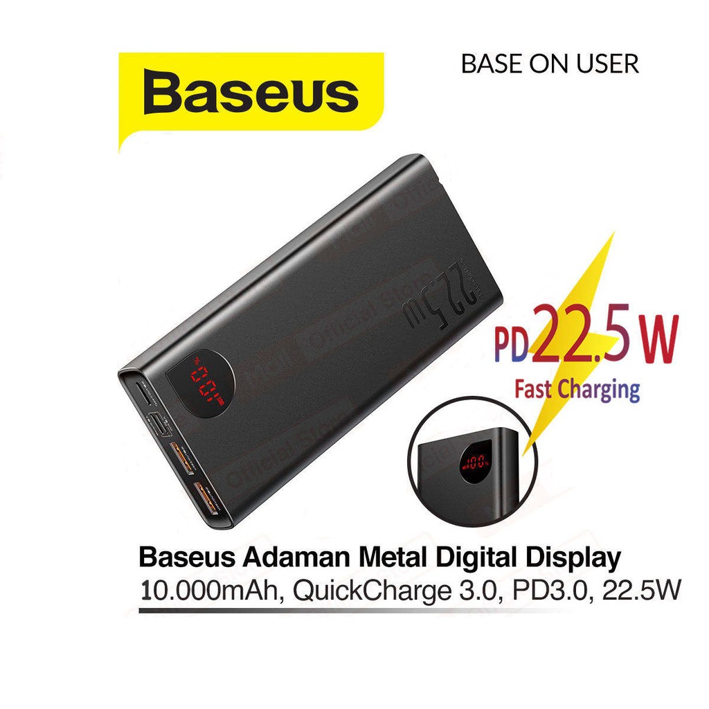 Pin dự phòng PD 22.5W Baseus Adaman Metal Digital dung lượng 10000mAh tích hợp LCD báo pin cho Smartphone/Tablet
