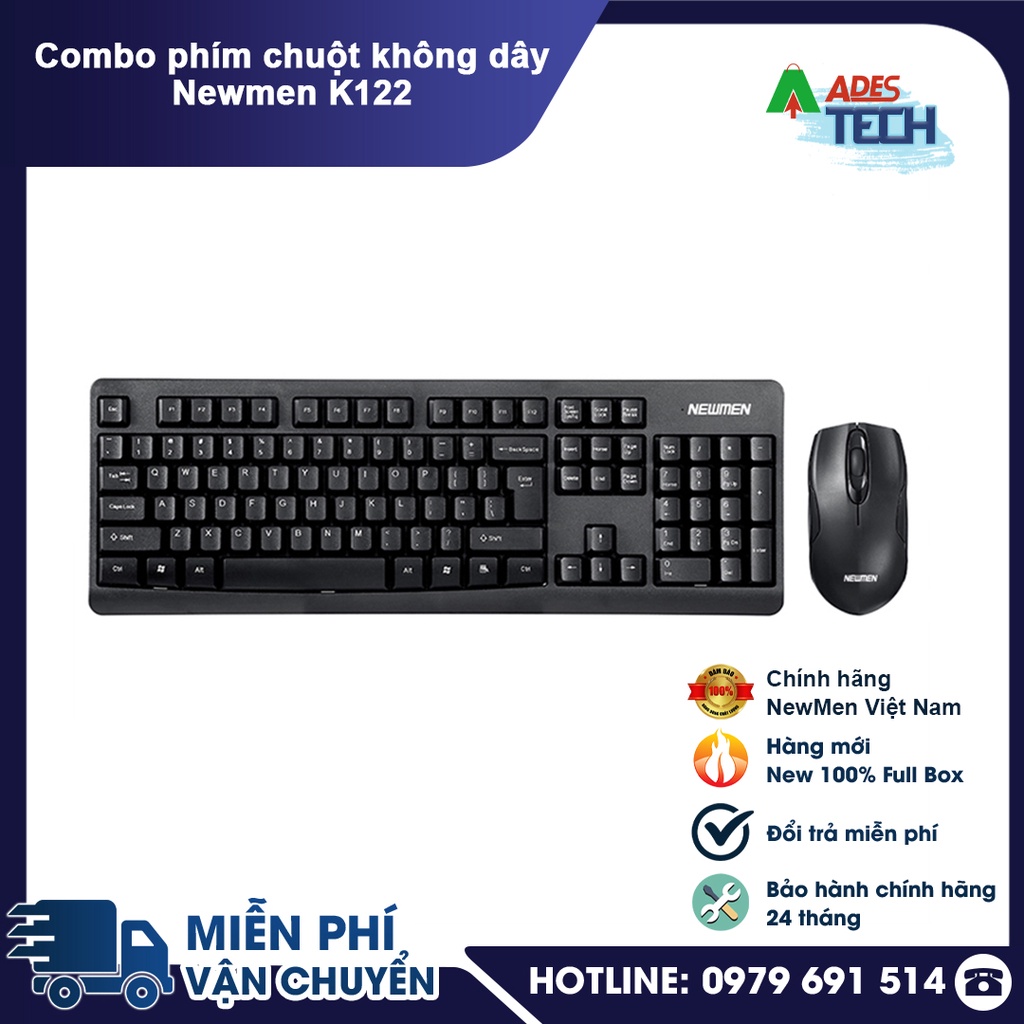 Combo phím chuột không dây Newmen K122 -  Keycap classic - Swich thế hệ mới gõ êm mềm - Bảo hành chính hãng 24 tháng