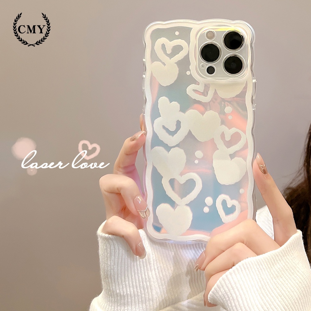 Ốp Điện Thoại Mềm Họa Tiết Trái Tim Màu laser Cho iphone 11 12 13 pro max mini XR XS 7 8 plus