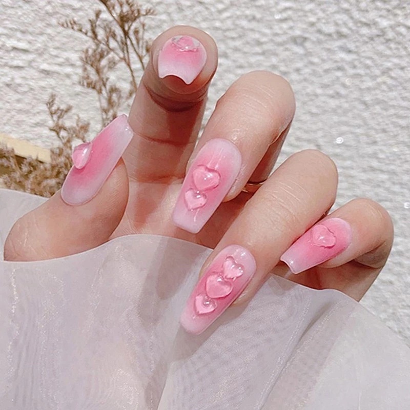 1 Túi Hạt Nhựa Trong Suốt Hình Trái Tim 3D Đính Móng Tay Nghệ Thuật DIY