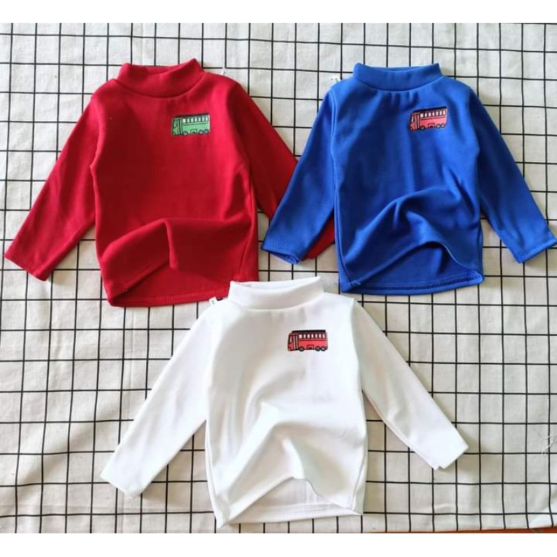 Áo thun giữ nhiệt dài tay cổ lọ 3 phân trẻ em nhiều màu hình ô tô, hình gấu cho bé trai