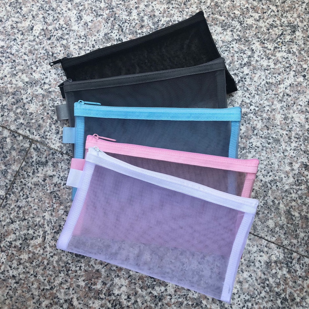 Túi Đựng Bút A6 Nylon Trong Suốt Dạng Lưới Có Khóa Kéo Kích Thước 20.5x12cm