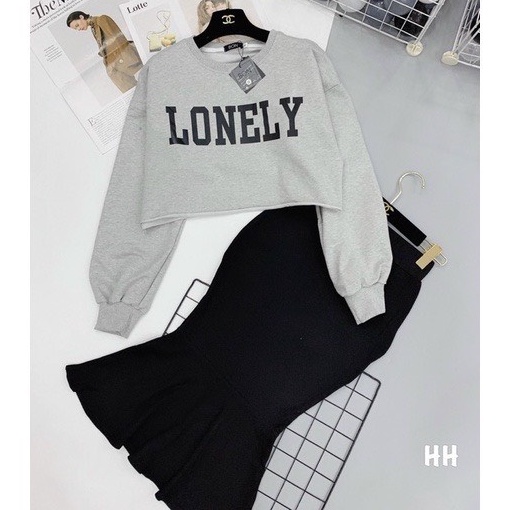 Set croptop Loneny MPB - chân váy đuôi cá dáng dài cạp chun vải len tăm Bingshop