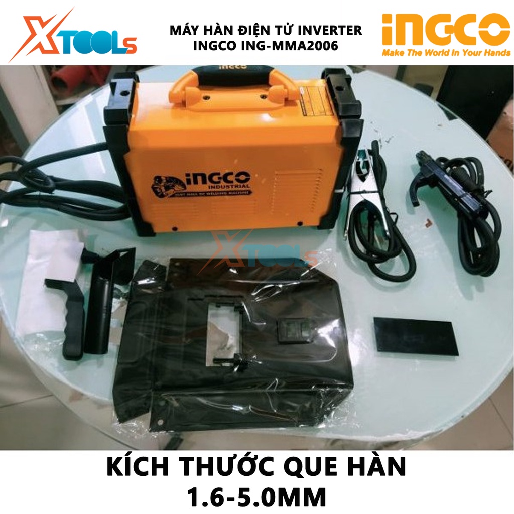 Máy hàn que Inverter IGBT INGCO ING-MMA2006 | Máy hàn MMA biến tần Điện áp đầu vào 1 ~ 220-240V Tần số 50/ 60HZ Dòng điệ