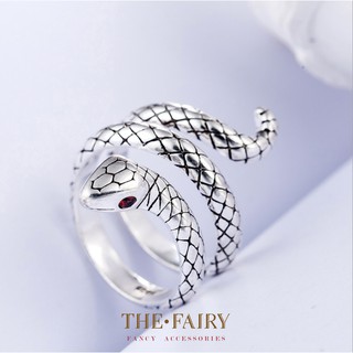 Nhẫn rắn bạc mắt đỏ ôm tay [ N45 ]