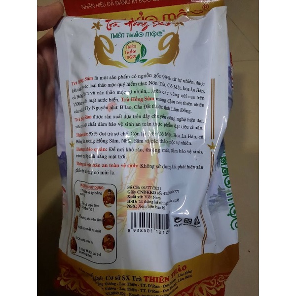 Trà hồng sâm Đà Lạt Thiên Thảo Mộc kết tình từ thảo mộc quý hiếm hồng sâm, nhân sâm, cỏ mật, hoa la hán 350g