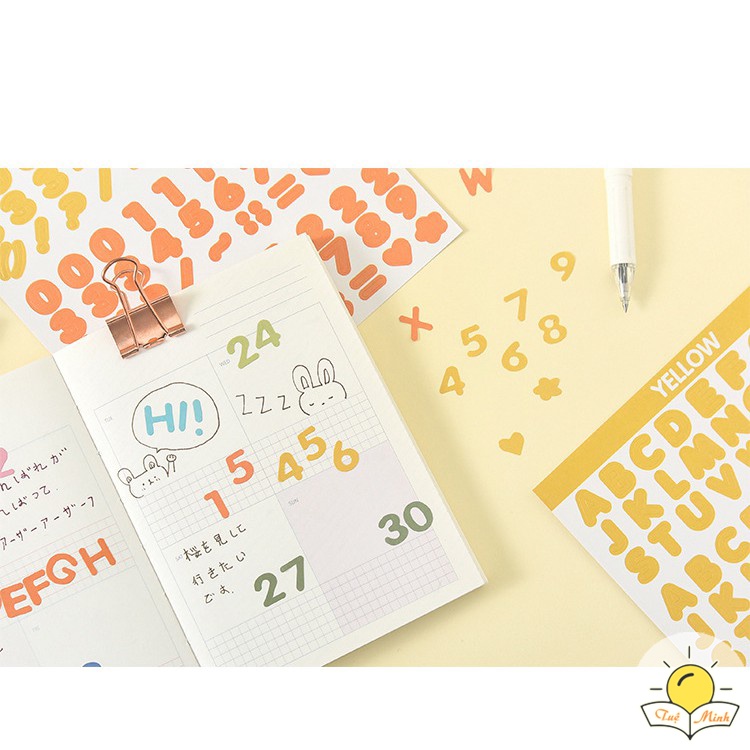 Bộ Sticker dán chữ cái alphabet, số, ký hiệu trang trí sổ tay DIY, sticker dán mũ bảo hiểm, laptop Tuệ Minh