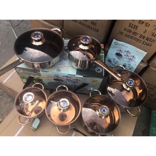 Bộ nồi 6 món vung kính cao cấp nắp đo nhiệt độ