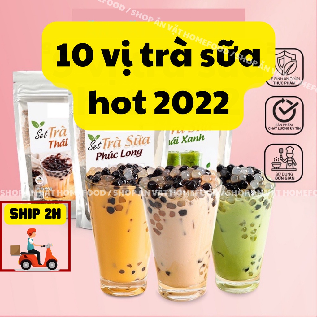 SET NGUYÊN LIỆU PHA TRÀ SỮA 10 VỊ: PHÚC LONG, THÁI XANH, THÁI ĐỎ, Ô LONG, KHOAI MÔN, SOCOLA, CHÂN CHÂU ĐƯỜNG ĐEN. MILO
