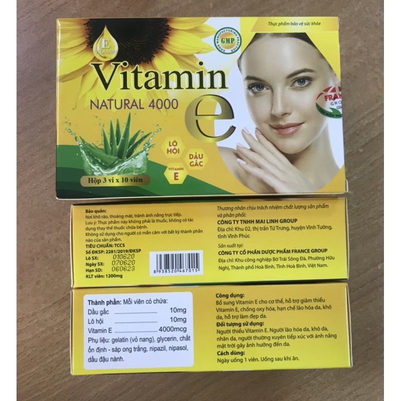 VITAMIM E Natural 4000 - Hộp 30 Viên - Chống Oxy Hóa, Hạn Chế Lão Hóa, Khô Da, Làm Đẹp Da