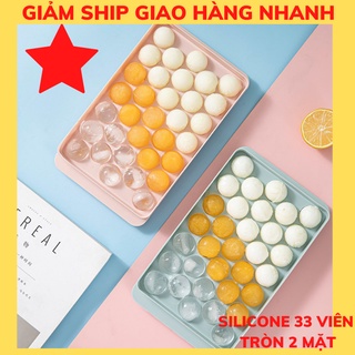 Khay làm đá - Khuôn đá tủ lạnh tròn silicone 33 viên có nắp đậy loại tốt